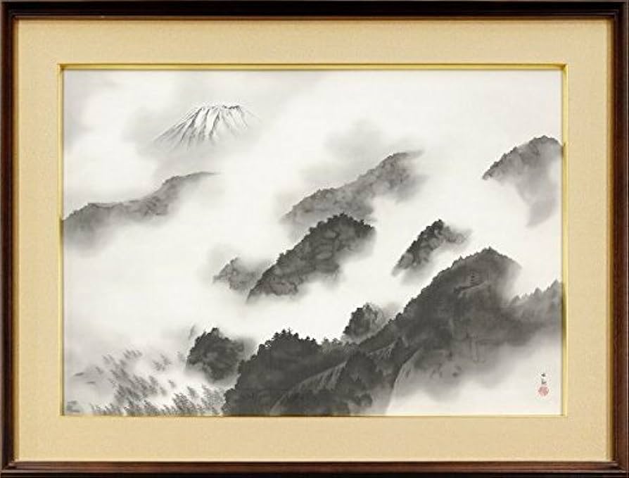 掛け軸 横山大観 水墨画「雨霽る」巨匠！ 遠くにいる富士に魅了されます 掛け軸 横山大観 水墨画「雨霽る」巨匠！ 遠くにいる富士に魅了